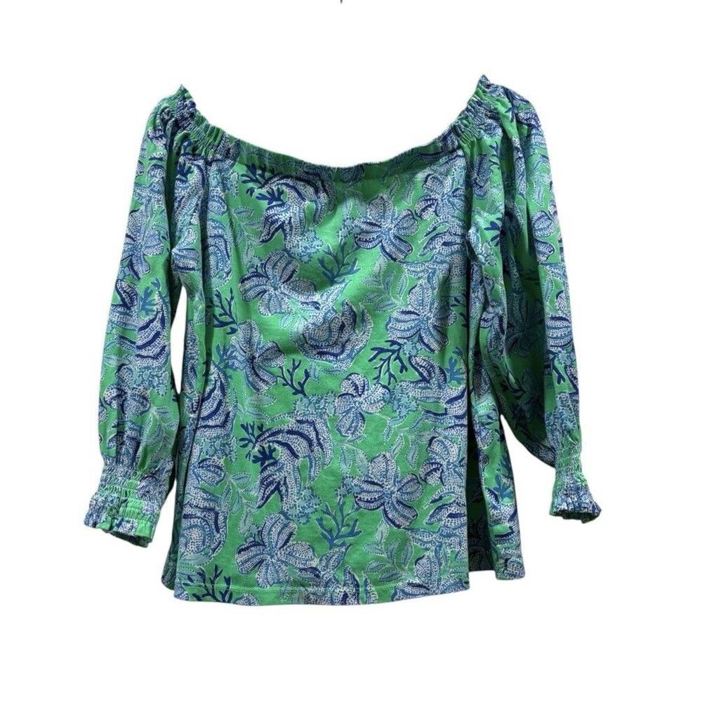 Lilly Pulizer Lessa Off The Shoulder Top Cabana Green Keepin It Reel Size M